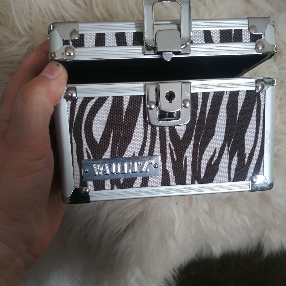 Vaultz metal lock box zebra pattern makeup case